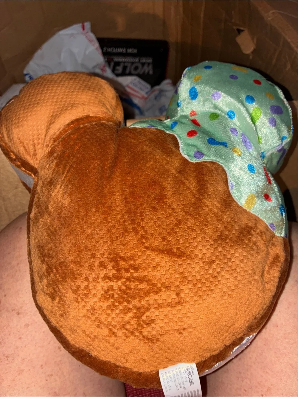 Disney Brown Plush Munchling Head with Green Polka-Dot Bow